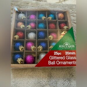 Set of 25 Kurt S. Adler Glittered Glass Ball Ornaments mini 20mm multicolor